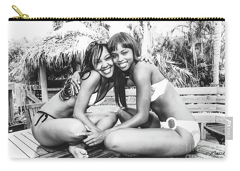 Two Girls Fun Fashion Photoraphy Art Zip Pouch featuring the photograph 0901 Lilisha Dominique Girlfriend Guessing Beach Party Delray by Amyn Nasser