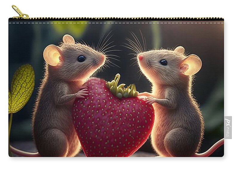 A Couple Of Love Mices Zip Pouch featuring the mixed media A Couple of Love Mices 2 #1 by Lilia S