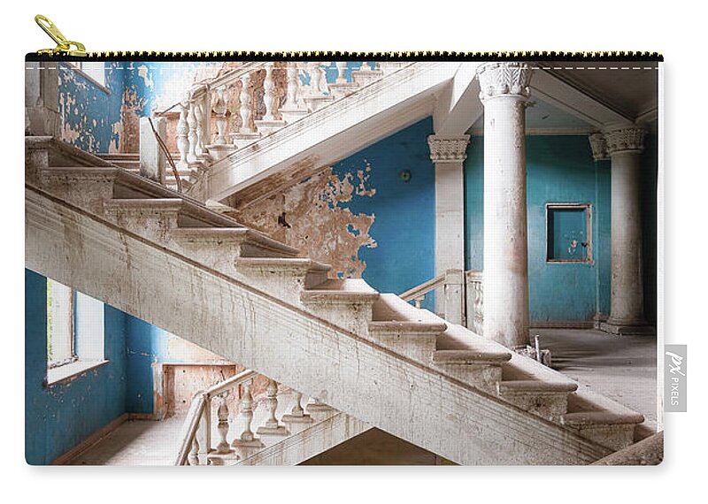 Abandoned Zip Pouch featuring the photograph Abandoned Blue Staircase #1 by Roman Robroek
