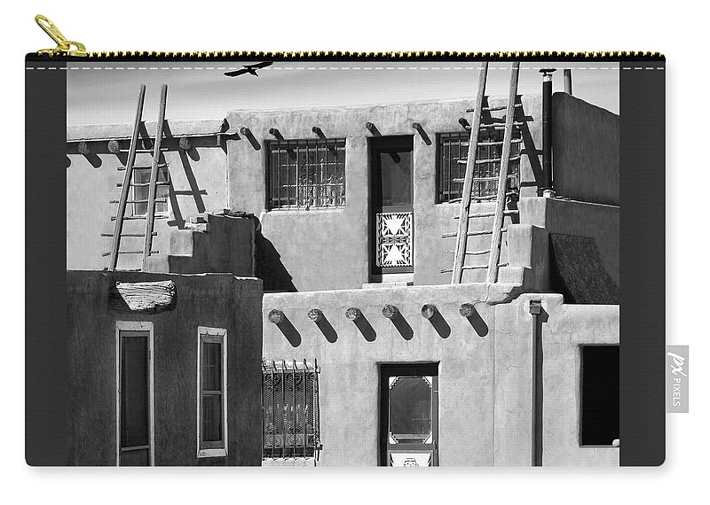Acoma Pueblo Carry-all Pouch featuring the photograph Acoma Pueblo Adobe Homes B W by Mike McGlothlen