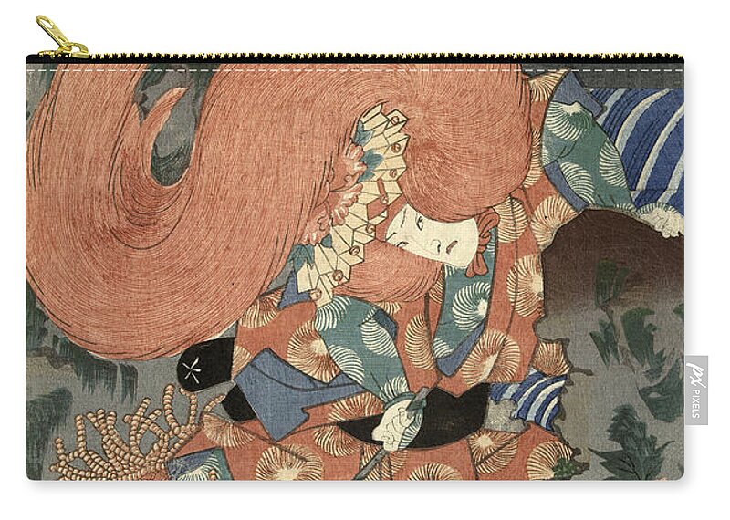 Utagawa Kunisada Zip Pouch featuring the drawing Actor as a lion dancer #2 by Utagawa Kunisada