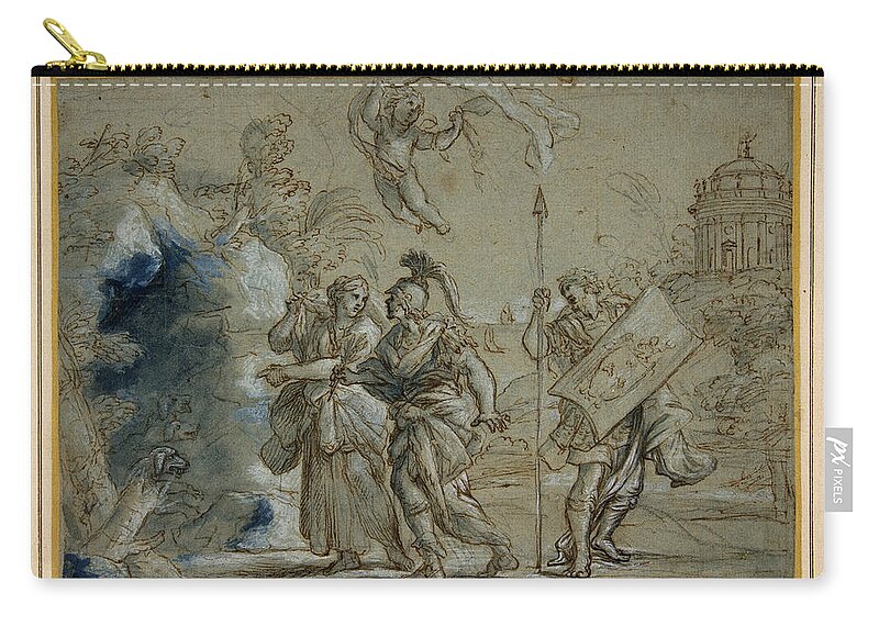 Giovanni Francesco Romanelli Zip Pouch featuring the drawing Aeneas and the Cumaean Sibyl Entering the Infernal Regions #1 by Giovanni Francesco Romanelli