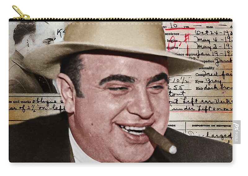 Wingsdomain Zip Pouch featuring the photograph Al Capone Department of Justice Bureau of Investigation Criminal History Record 20200213 v2 #1 by Wingsdomain Art and Photography