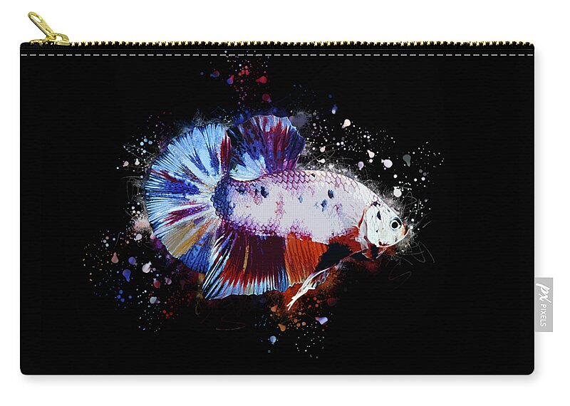Artistic Zip Pouch featuring the digital art Artistic Candy Multicolor Betta Fish #1 by Sambel Pedes