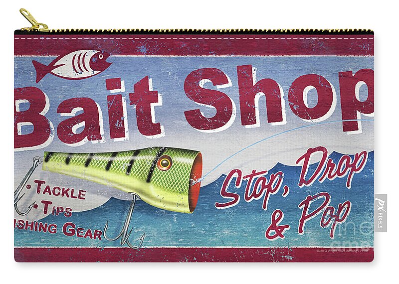 Jq Licensing Zip Pouch featuring the digital art Bait Shop Sign #1 by JQ Licensing