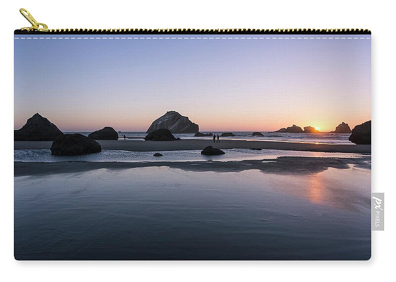 Bandon Beach Zip Pouch featuring the photograph Beach Reflections #2 by Steven Clark