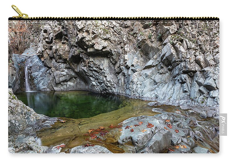River Zip Pouch featuring the photograph Beautiful waterfall splashing in the canyon Troodos Cyprus by Michalakis Ppalis