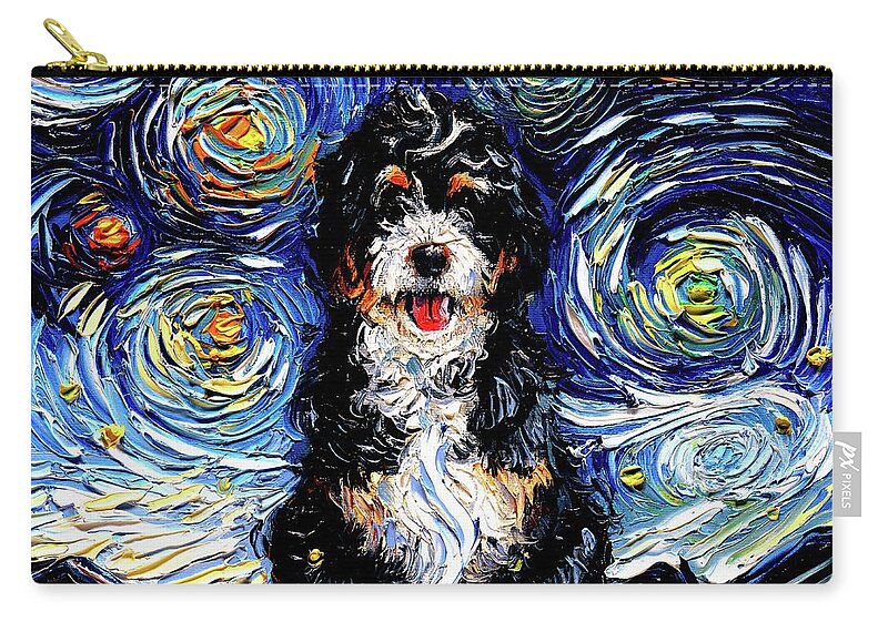 Bernedoodle Carry-all Pouch featuring the painting Bernedoodle by Aja Trier