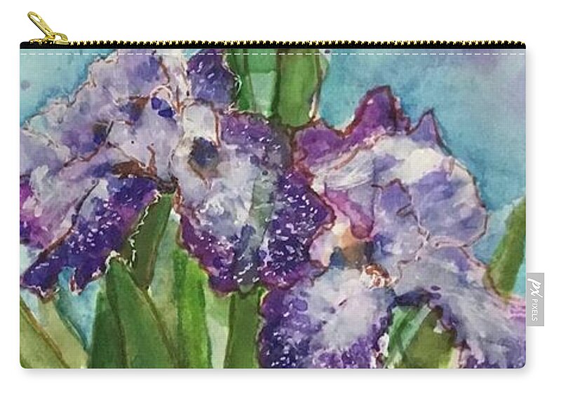 Bearded Iris Zip Pouch featuring the painting Birthday Blessings #2 by Cheryl Wallace
