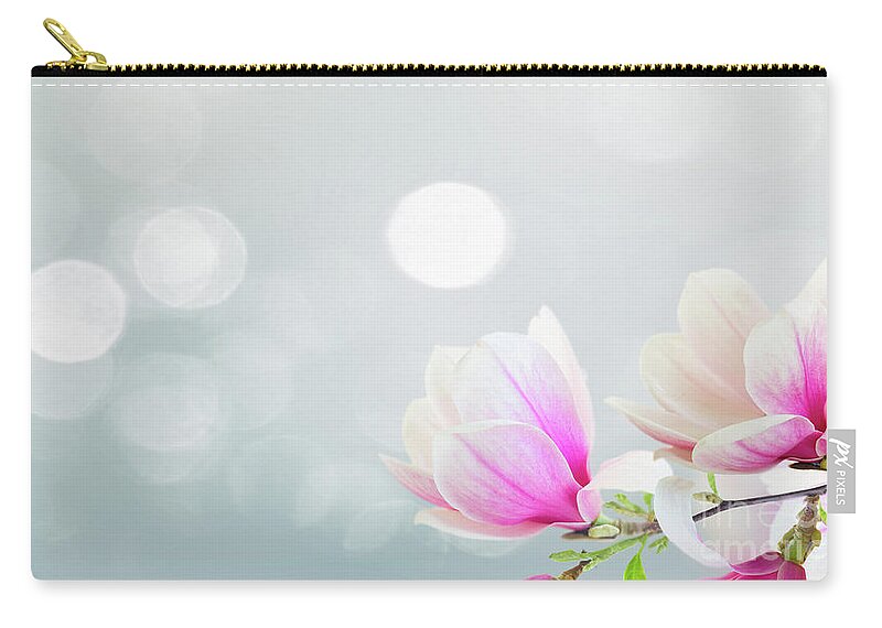 Magnolia Carry-all Pouch featuring the photograph Blossoming Pink Magnolia Flowers by Anastasy Yarmolovich
