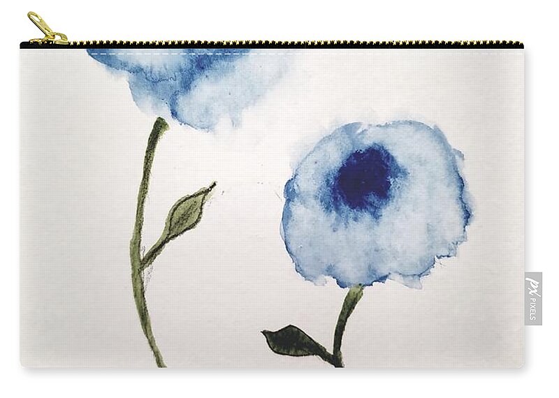  Zip Pouch featuring the painting Blue Flowers #1 by Margaret Welsh Willowsilk