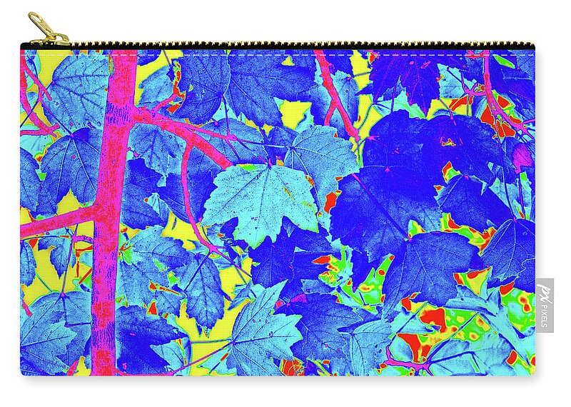 Memphis Zip Pouch featuring the digital art Blue Leaves On Yellow by David Desautel