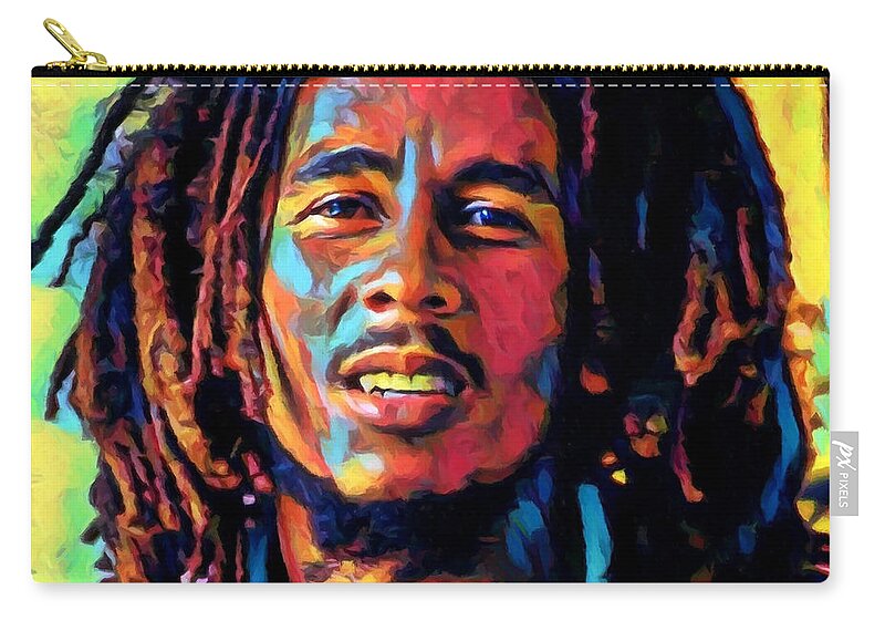 Bob Marley Art Zip Pouch featuring the mixed media Bob Marley in color #1 by Carl Gouveia
