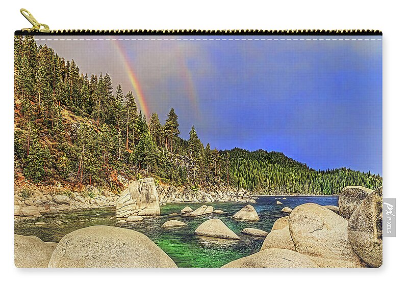 Rainbow Zip Pouch featuring the photograph Boulder Bay Rainbows, Lake Tahoe, Nevada #1 by Don Schimmel