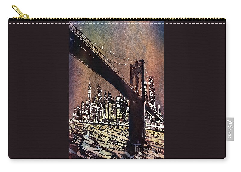 Fine Art Painting Zip Pouch featuring the painting Brooklyn Bridge #1 by Ryan Fox