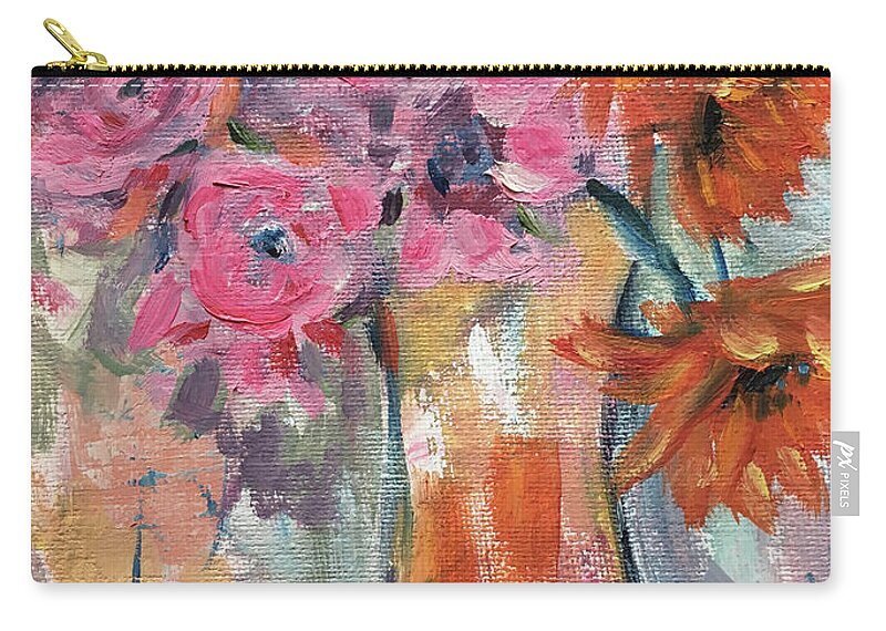 Flowers Zip Pouch featuring the painting Bunch of Happy Flowers by Roxy Rich