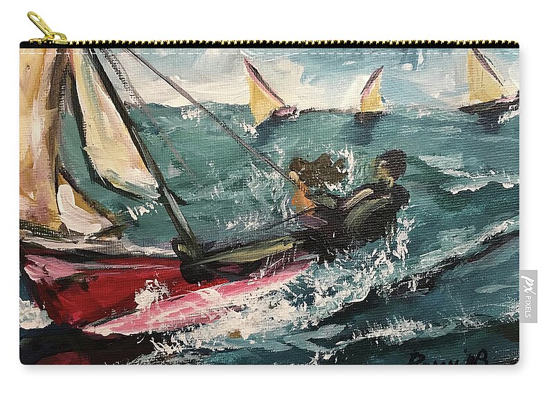 Catamaran Zip Pouch featuring the painting Cat Sailing #1 by Roxy Rich
