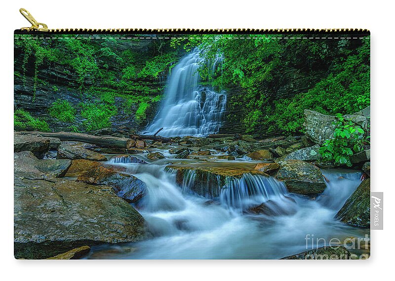 Cathedral Falls Zip Pouch featuring the photograph Cathedral Falls in Morning Shade #1 by Thomas R Fletcher