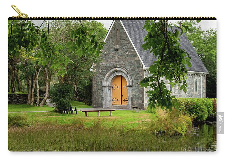 County Cork Zip Pouch featuring the photograph Catholic church of  Saint. Finbarr Oratory. Gougane Barra park by Michalakis Ppalis