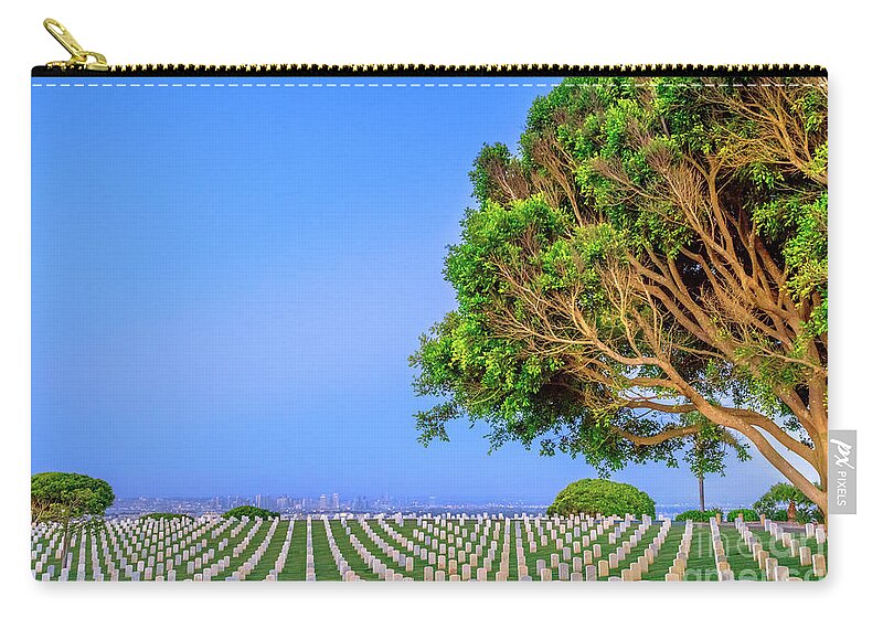 Cemetery Zip Pouch featuring the photograph Cemetery with San Diego skyline #1 by Benny Marty