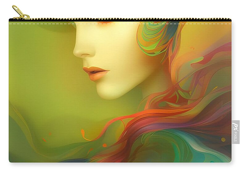 Digital Colorful Woman Zip Pouch featuring the digital art Colorful Carol by Beverly Read