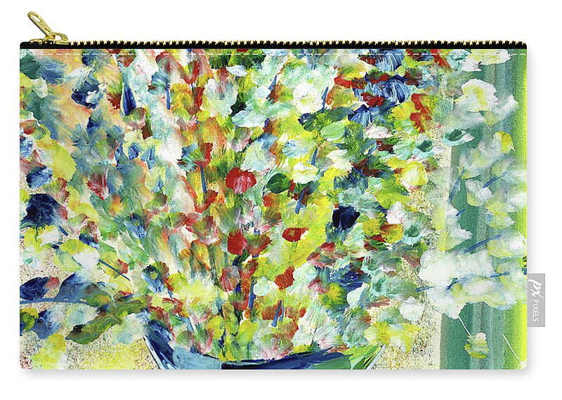 Flowers Zip Pouch featuring the painting Colorful Flowers in Vase #1 by Ekaterina Yakovina