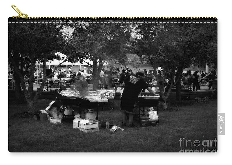 Black And White Zip Pouch featuring the photograph Community Picnic #1 by Frank J Casella