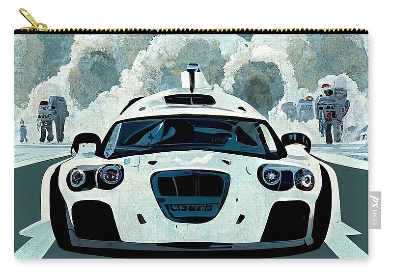 Cool Zip Pouch featuring the painting Cool Cartoon The Stig Top Gear Show Driving A Car D27276c2 1dc4 442d 4e78 Dd764d266a62 by MotionAge Designs