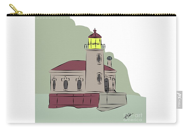 Coquille-river Zip Pouch featuring the digital art Coquille River Lighthouse by Kirt Tisdale