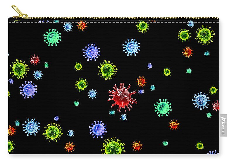  Computer Graphic Digital Art Black Coronavirus Dark Humor Zip Pouch featuring the digital art Coronavirus on Black #1 by Miriam A Kilmer