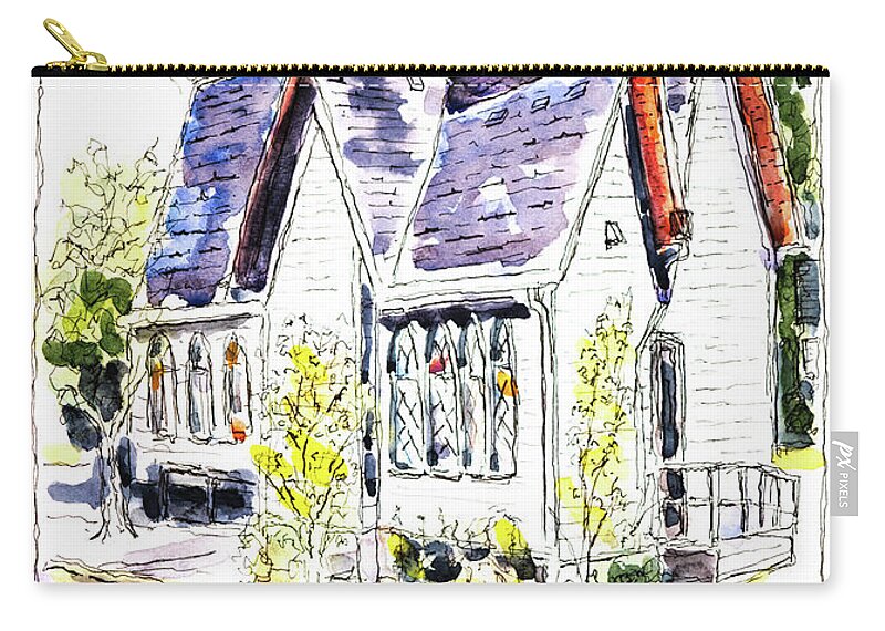 Building Zip Pouch featuring the drawing Corvallis Arts Center #1 by Mike Bergen