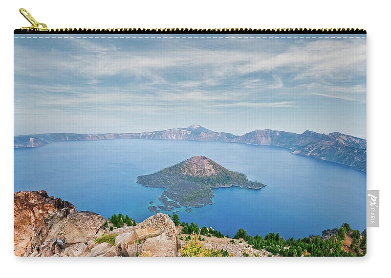 Aerial View Zip Pouch featuring the photograph Crater Lake in the Evening by Jeff Goulden