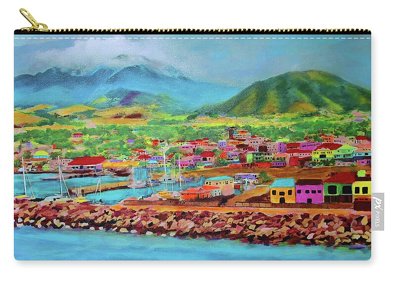 Caribbean Zip Pouch featuring the painting Docked in St Kitts by Deborah Boyd