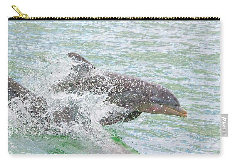 Dolphins Zip Pouch featuring the digital art Dolphin Play #1 by Jerry Dalrymple