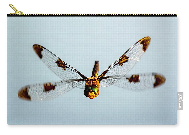 Bug Zip Pouch featuring the photograph Dragonfly in Flight - Eaton Rapids, Michigan USA - #2 by Edward Shotwell