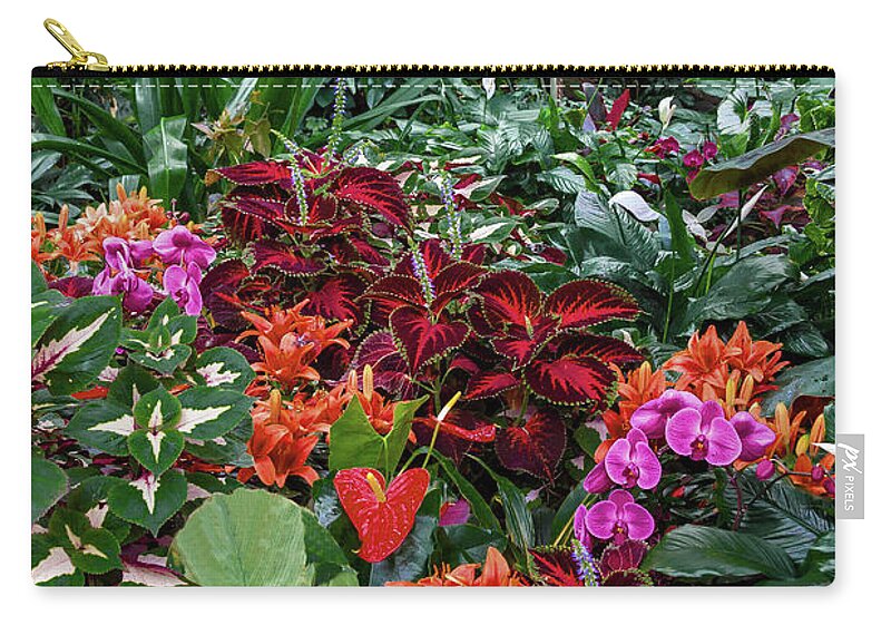 Alex Lyubar Zip Pouch featuring the photograph Exotic Evergreen Plants in a Greenhouse #1 by Alex Lyubar