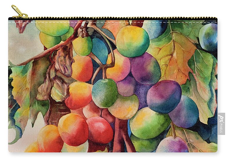 Grapes Zip Pouch featuring the painting Fantasy Grapes #1 by Diane Fujimoto
