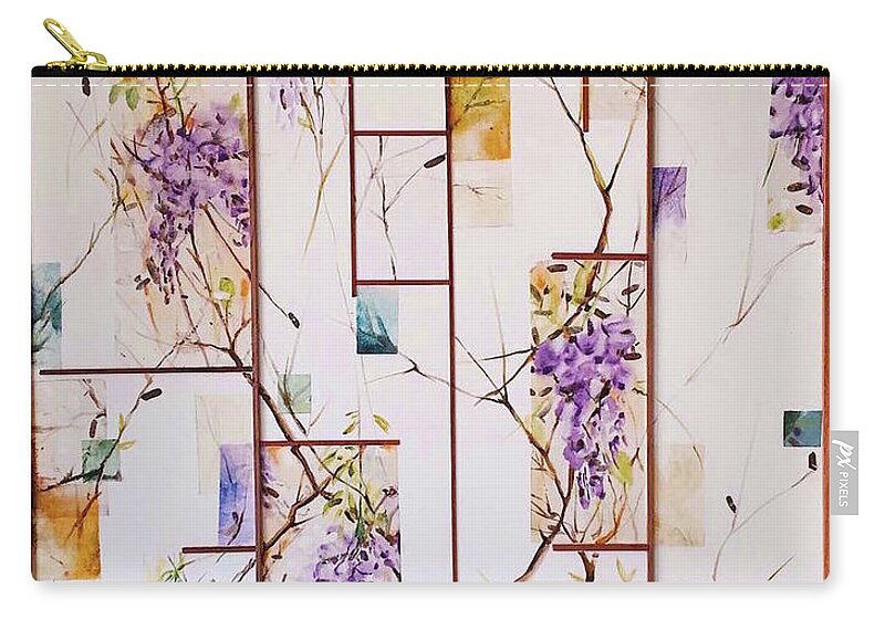 Wisteria Zip Pouch featuring the painting Flowering wisteria II by Carolina Prieto Moreno