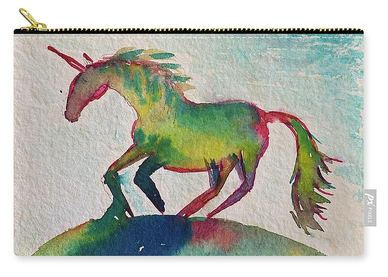 Unicorn Carry-all Pouch featuring the painting Galloping Unicorn by Sandy Rakowitz