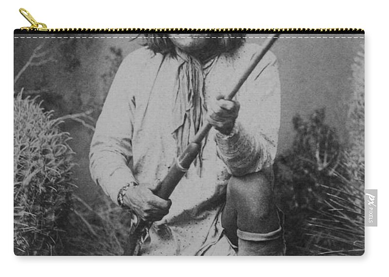 Geronimo Zip Pouch featuring the photograph Geronimo - Black and White #2 by David Hinds