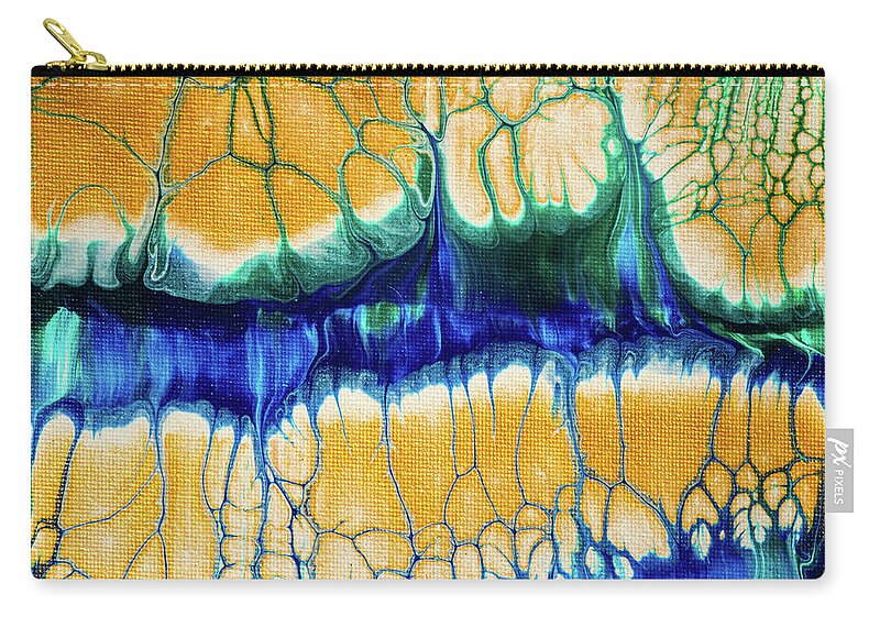 Abstract Zip Pouch featuring the painting Golden Islands 02 Acrylic Fluid Painting Swipe Pour by Matthias Hauser