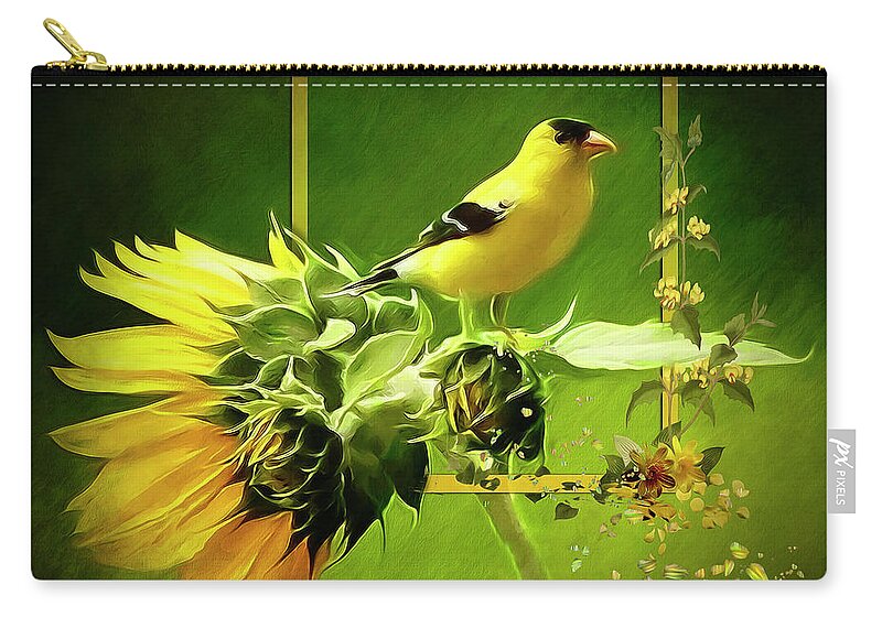 Goldfinch Zip Pouch featuring the digital art Goldfinch #1 by Maggy Pease