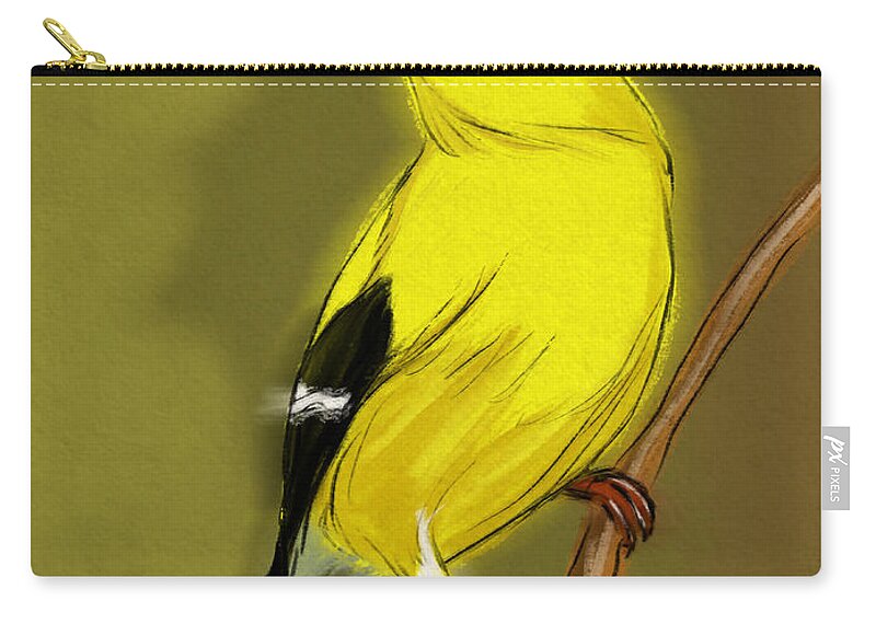 Birds Zip Pouch featuring the digital art Goldfinch #1 by Michael Kallstrom