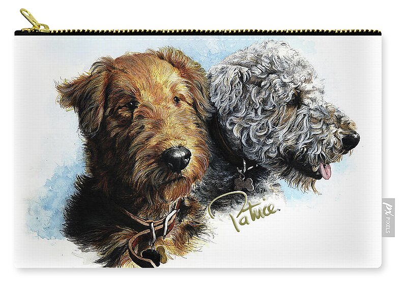 Commissioned Great Dane Watercolour Art By Patrice Zip Pouch featuring the painting Airedales by Patrice Clarkson