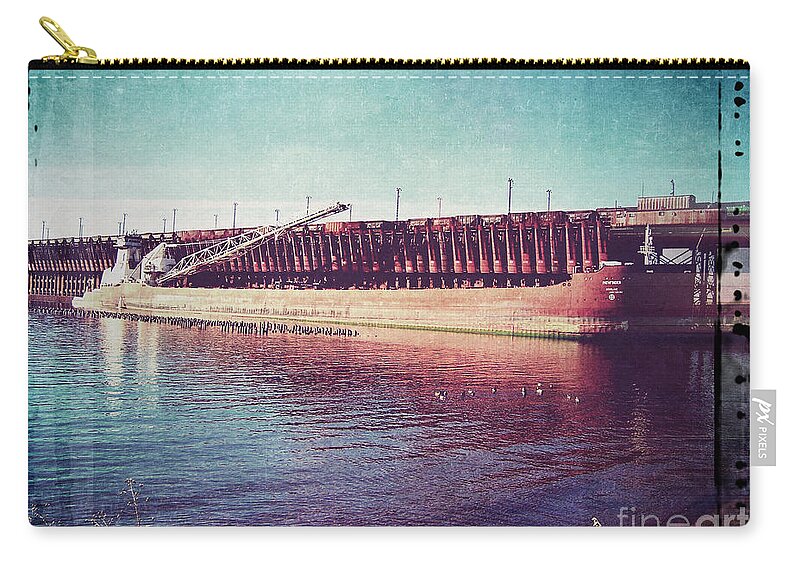 Railroad Carry-all Pouch featuring the digital art Great Lakes Freighter by Phil Perkins