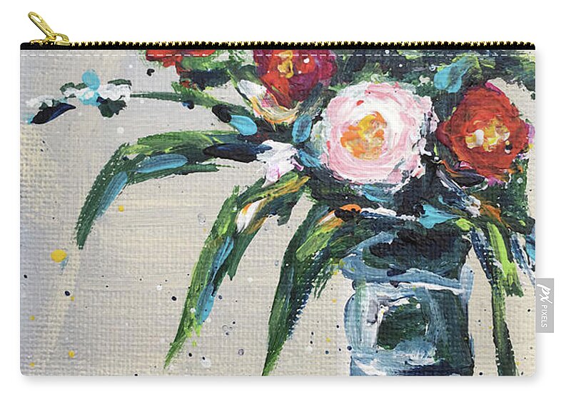 Roses Zip Pouch featuring the painting Happy Little Roses by Roxy Rich