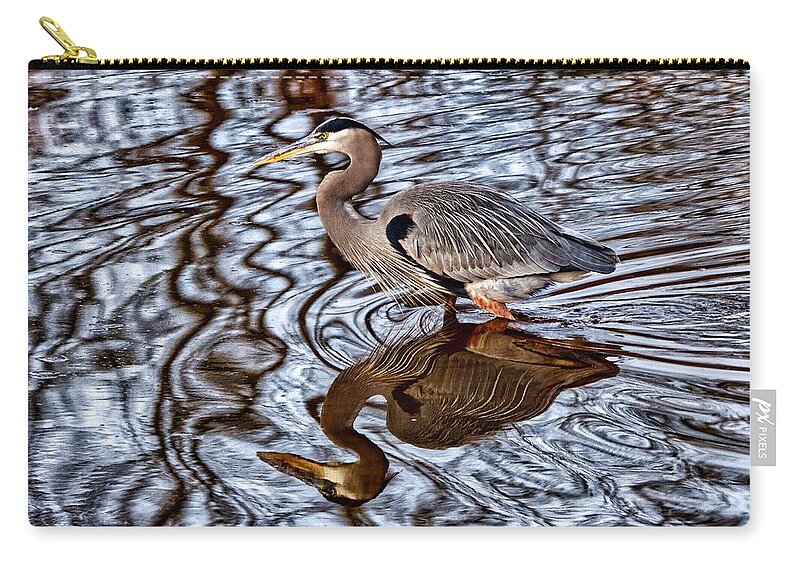 Birds Zip Pouch featuring the photograph Heron and his doppelganger #1 by Paul Ross