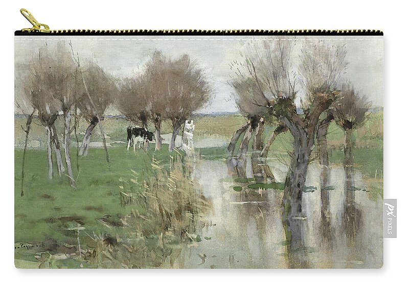 Geo Poggenbeek Zip Pouch featuring the drawing High water in the pasture #1 by Geo Poggenbeek