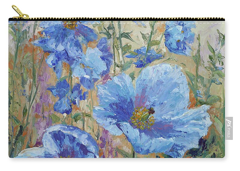 Blue Poppy Zip Pouch featuring the painting Himalayan Blue Poppies #3 by Karen Mattson