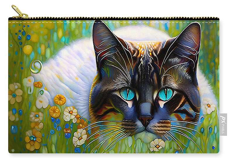 Cat Zip Pouch featuring the mixed media I See You by Pennie McCracken